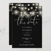 Black And White String Lights QR Code Wedding Save The Date (Vorne/Hinten)