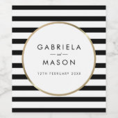 Black and White Stripe Chic Gold Wedding Weinetikett (Einzelnes Label)