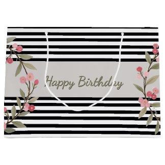 Black And White Stripe Große Geschenktüte