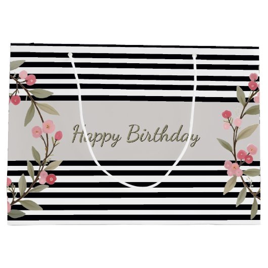 Black And White Stripe Große Geschenktüte (Rückseite)