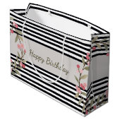 Black And White Stripe Große Geschenktüte (Rückseite Schrägansicht)