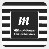 Black and White Stripe Monogram Quadratischer Aufkleber (Vorderseite)