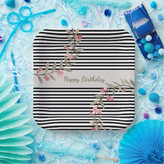 Black And White Stripe Square Pappteller (Party)