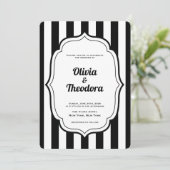 Black and White Stripe wedding invitation Einladung (Stehend Vorderseite)