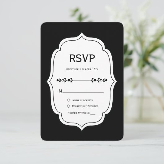 black and white stripe wedding RSVP Cards (Stehend Vorderseite)