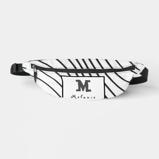 Black and white striped Abstract minimal Monogram  Bauchtasche (Vorderseite)
