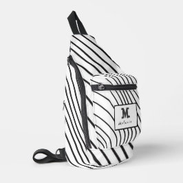 Black and white striped Abstract minimal Monogram  Crossbody Bag