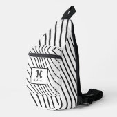 Black and white striped Abstract minimal Monogram  Crossbody Bag (Rechte Ecke)