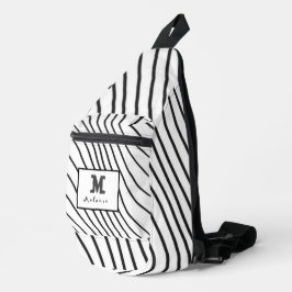 Black and white striped Abstract minimal Monogram  Crossbody Bag