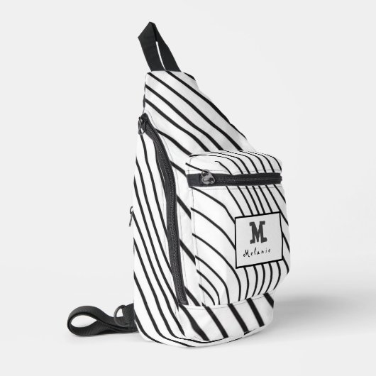 Black and white striped Abstract minimal Monogram  Crossbody Bag (Linke Seite)