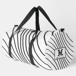 Black and white striped Abstract minimal Monogram  Duffle Bag
