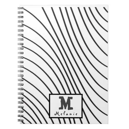 Black and white striped Abstract minimal Monogram Notizblock (Vorderseite)