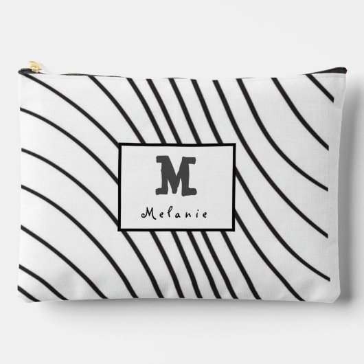Black and white striped Abstract minimal Monogram Zubehörtasche (Vorderseite)