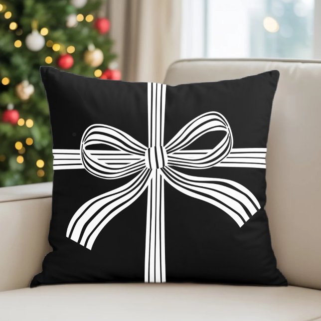 Black and White Striped Bow Throw Pillow Kissen (Von Creator hochgeladen)