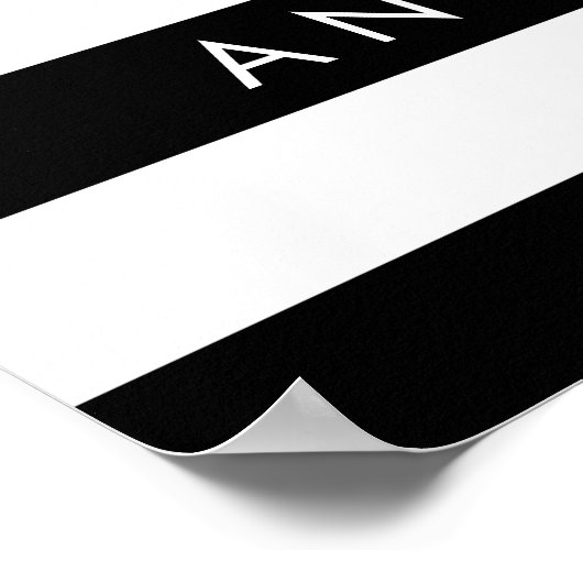Black and White Striped Pattern Custom Name Poster (Ecke)
