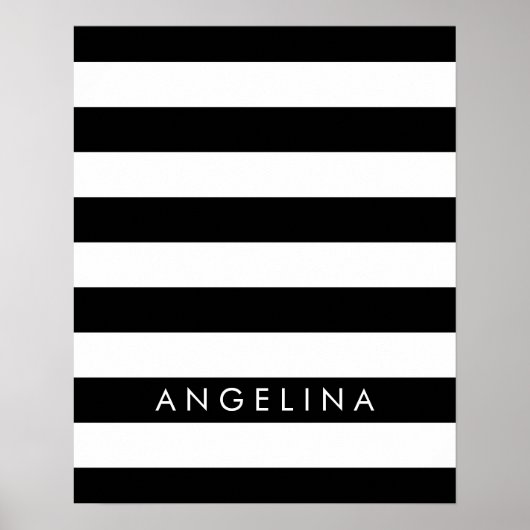 Black and White Striped Pattern Custom Name Poster (Vorne)