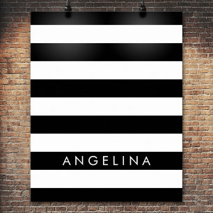 Black and White Striped Pattern Custom Name Poster