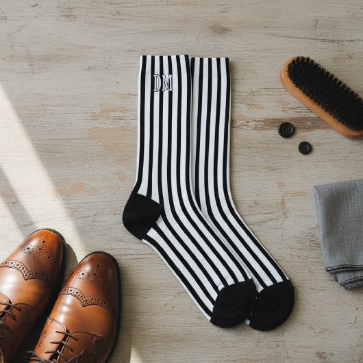 Black and White Striped Socks, Personalized Socken