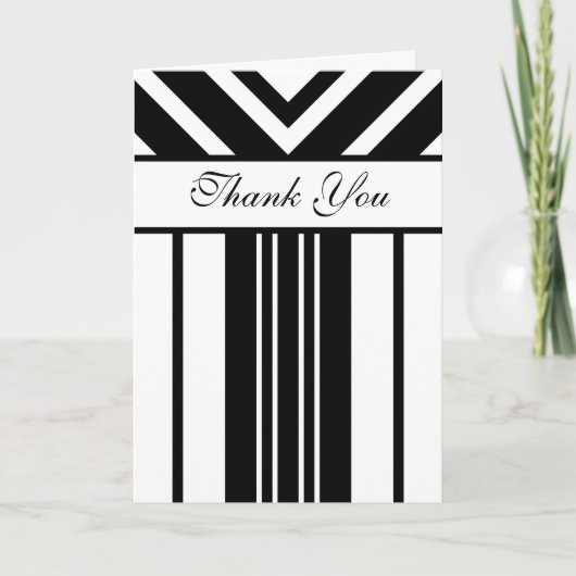 Black and White Stripes Chevrons Thank You Card Dankeskarte (Vorderseite)