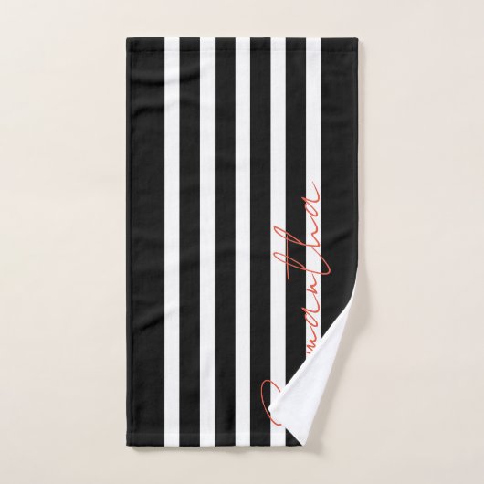 Black and white stripes pattern Monogram Badhandtuch Set (Handtuch)