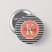 Black and White Stripes with Coral Monogram Button (Vorne & Hinten)