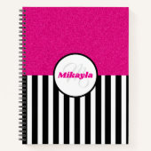 Black and White Stripes with Pink Glitter Notizblock (Vorderseite)