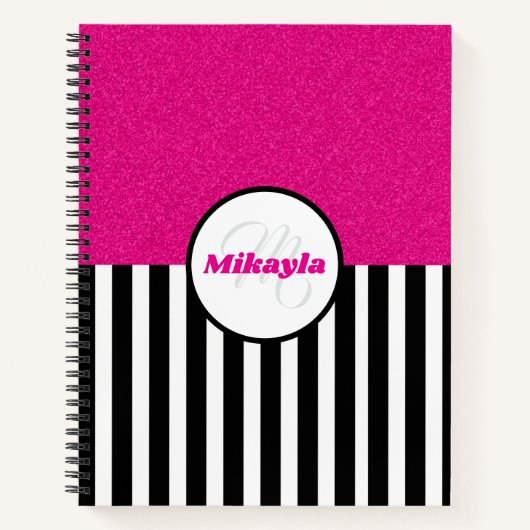 Black and White Stripes with Pink Glitter Notizblock (Vorderseite)