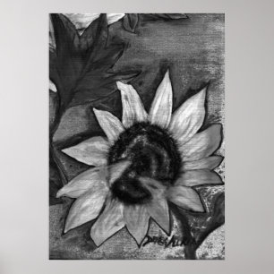 Black and White Sunflower painting modern poster