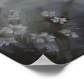 Black and White Swans in Misty Lake Dark Poster (Ecke)
