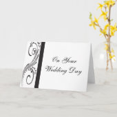 Black and White Swirls Blended Family Wedding Karte (Gelbe Blume)