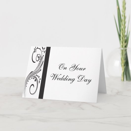 Black and White Swirls Blended Family Wedding Karte (Vorderseite)