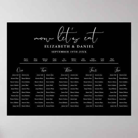 Black And White Table Plan Wedding Seating Chart Poster (Vorne)