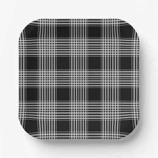 Black and White tartan plaid Pappteller (Vorderseite)