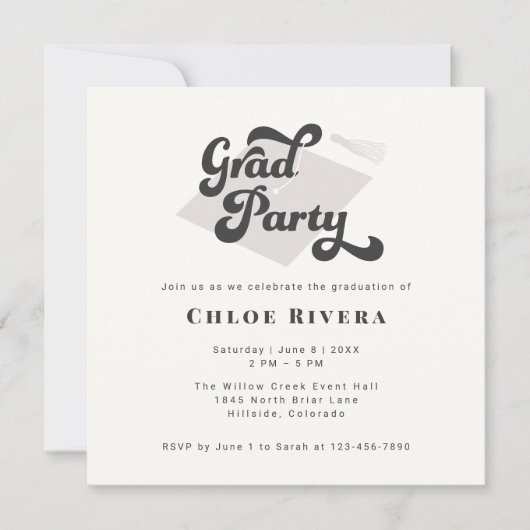 Black and White Tassel Grad Party Invitation (Vorderseite)