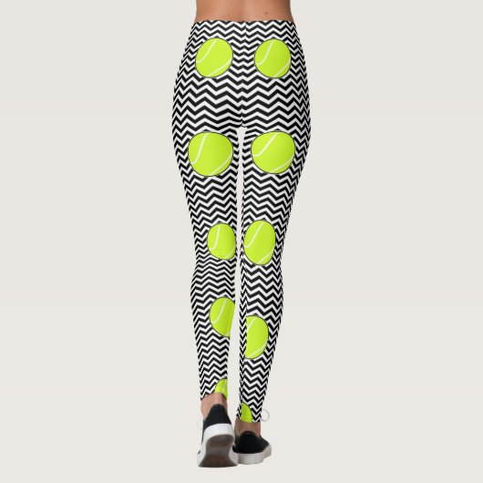 Black and White Tennis Ball Zigzag Tennis Player Leggings (Rückseite)
