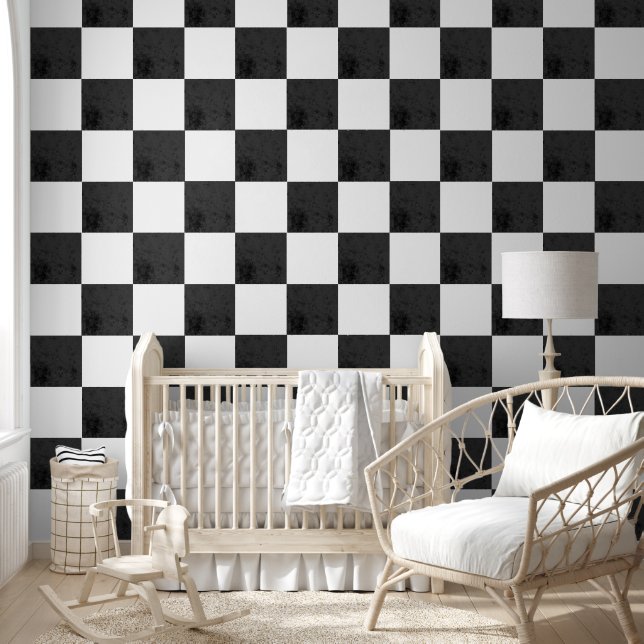 Black And White Texture Retro Checkered  Tapete (Kinder)