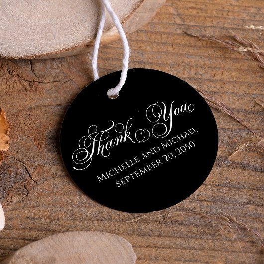 Black and White Thank You Script Wedding Geschenkanhänger