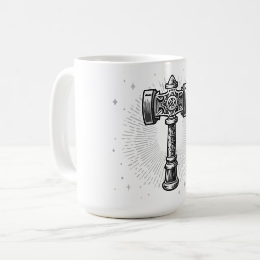 Black and white Thor's Hammer Mjolnir Kaffeetasse (Vorderseite Links)