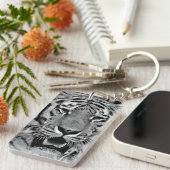 Black and White Tiger Face Schlüsselanhänger (Vorderseite rechts)