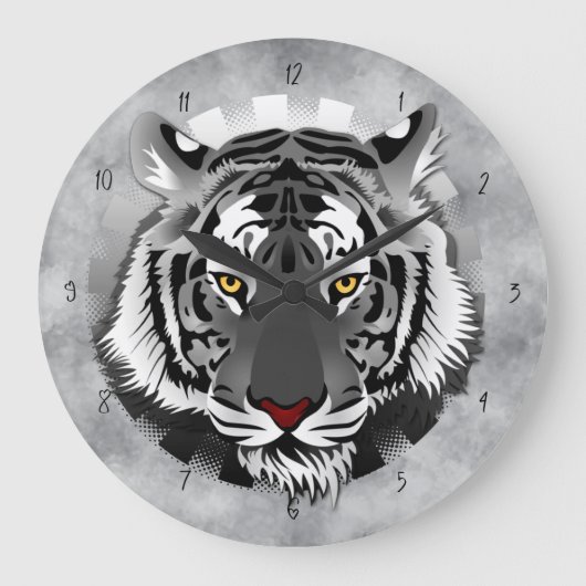 Black And White Tiger Große Wanduhr (Vorderseite)