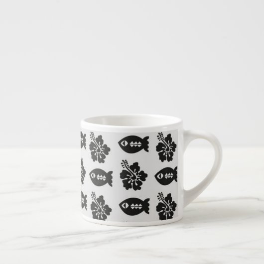Black and White Tiki Fish and Flower Pattern Espressotasse (Rechts)