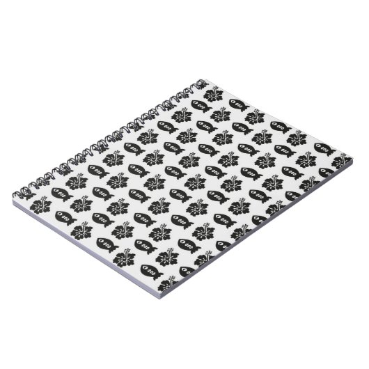 Black and White Tiki Fish and Flower Pattern Notizblock (Linke Seite)