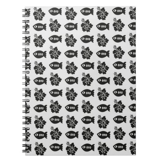 Black and White Tiki Fish and Flower Pattern Notizblock (Vorderseite)