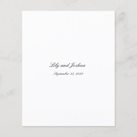 Black and White Timeless Budget Wedding Menu Flyer (Hinten)
