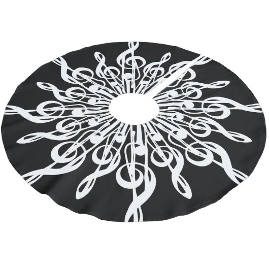 Black and White Treble Clef Snowflake Music Theme Polyester Weihnachtsbaumdecke (Schrägansicht)