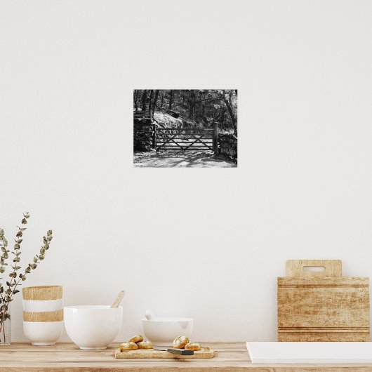 BLACK AND WHITE TREES AND GATE LANDSCAPE POSTER (Küche)