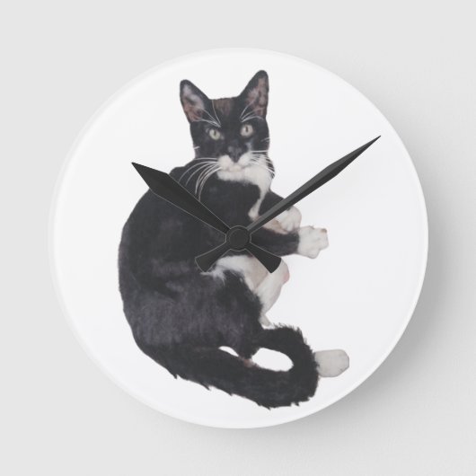 Black and white Tuxedo cat clock Runde Wanduhr (Vorderseite)