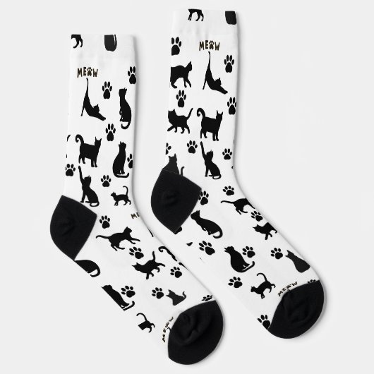 Black and White Tuxedo Cat Patterned Socks Gift Socken (Rechts)