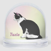 Black and White Tuxedo Cat Personalized Schneekugeln (Rückseite)