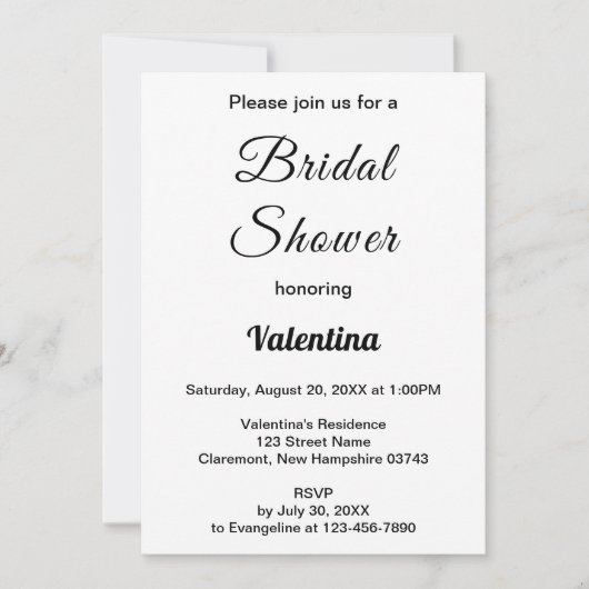 Black and White Typography Bridal Shower Einladung (Vorderseite)